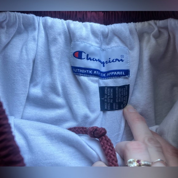 VTG 90s Champion Swishy Maroon Jogger Pants w/zip up ankles & cotton lining • L - Picture 5 of 12